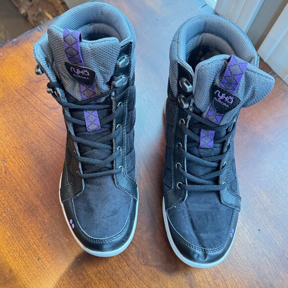 Ryka Aurora Black Quilted Lace Up Boots - Picture 2 of 8